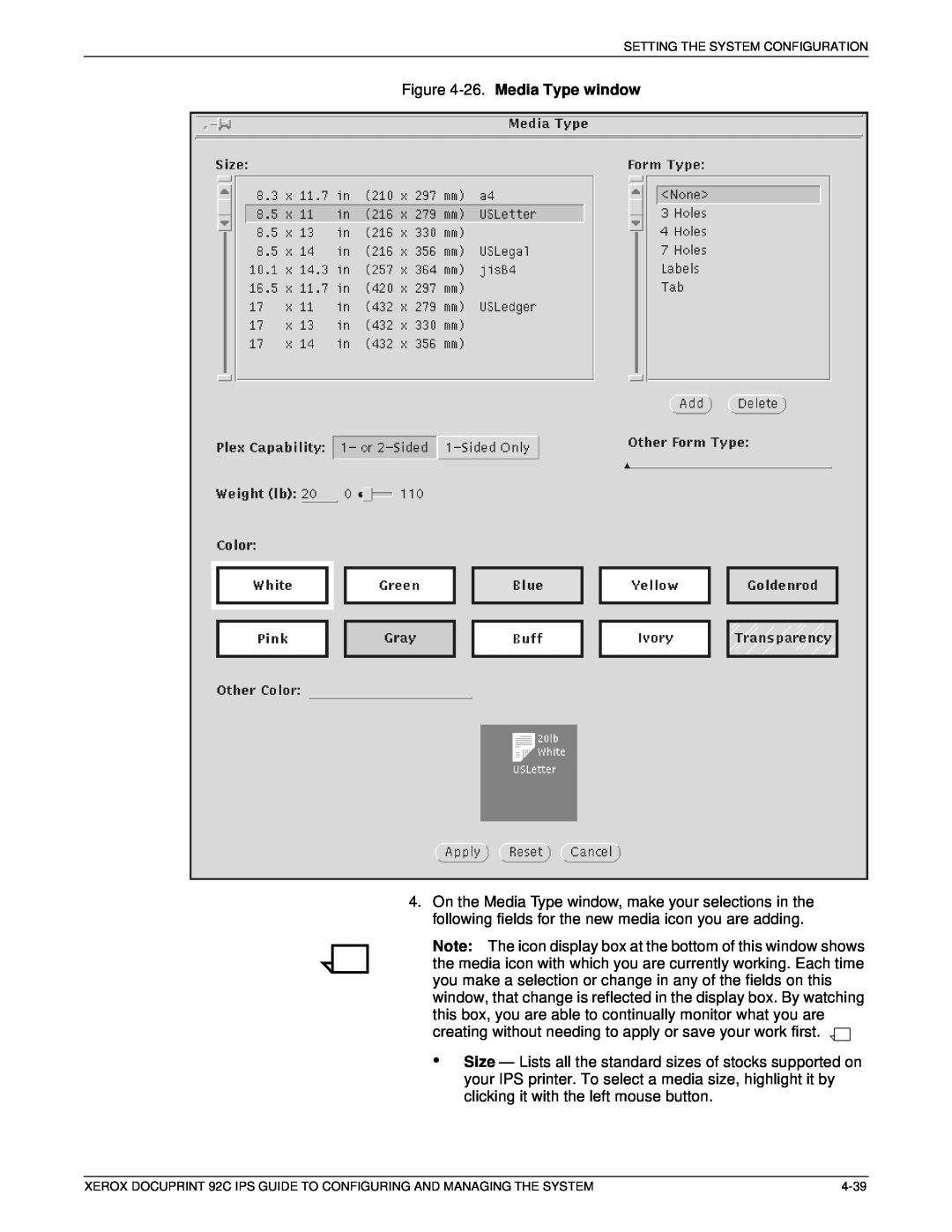 Xerox 92C IPS manual 26. Media Type window 