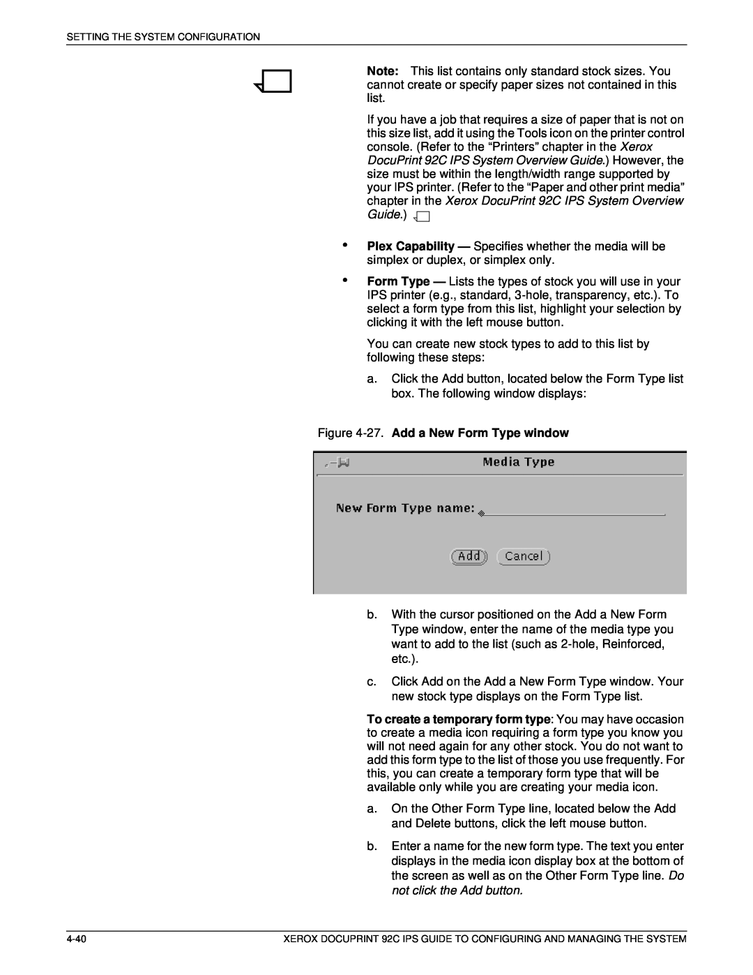 Xerox 92C IPS manual 27. Add a New Form Type window 