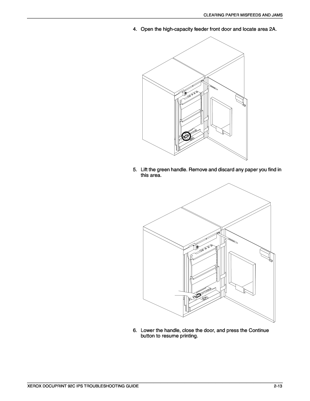 Xerox 92C IPS manual Open the high-capacity feeder front door and locate area 2A 