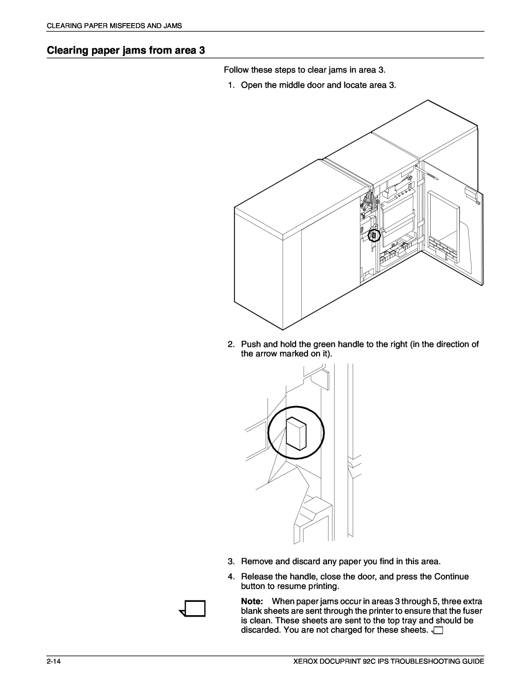 Xerox 92C IPS manual Clearing paper jams from area 