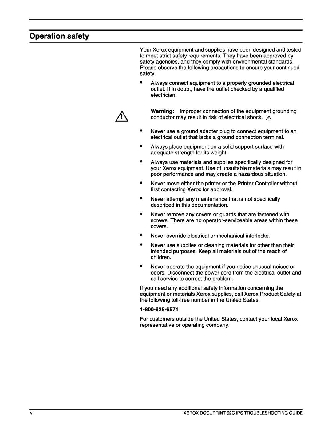 Xerox 92C IPS manual Operation safety 