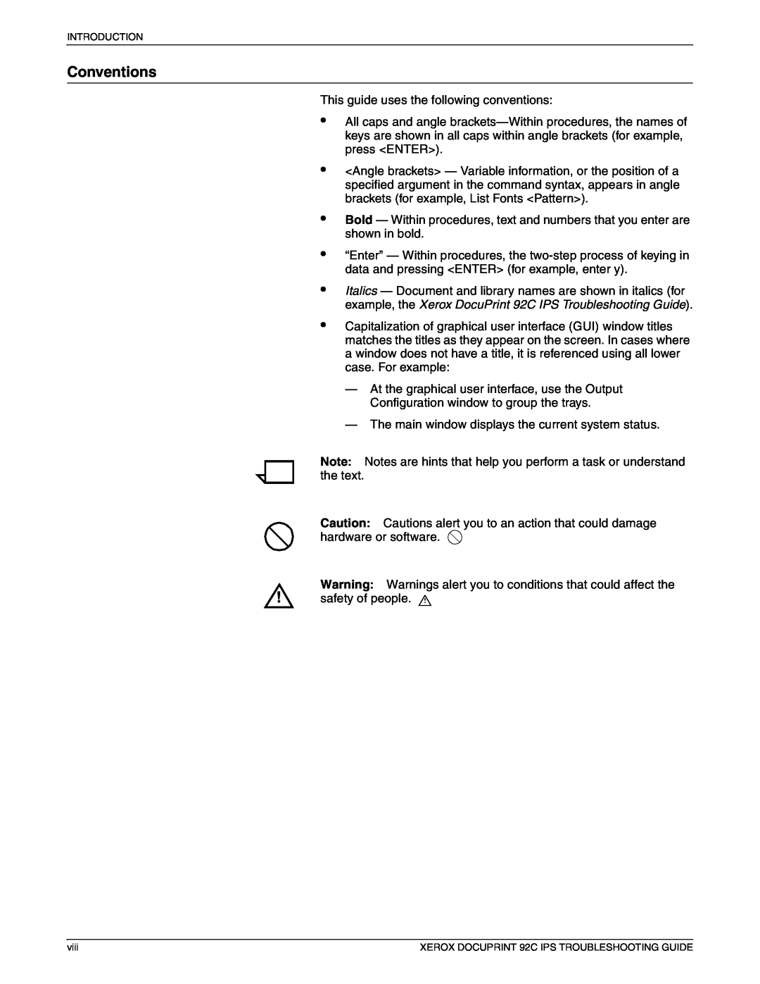 Xerox 92C IPS manual Conventions 