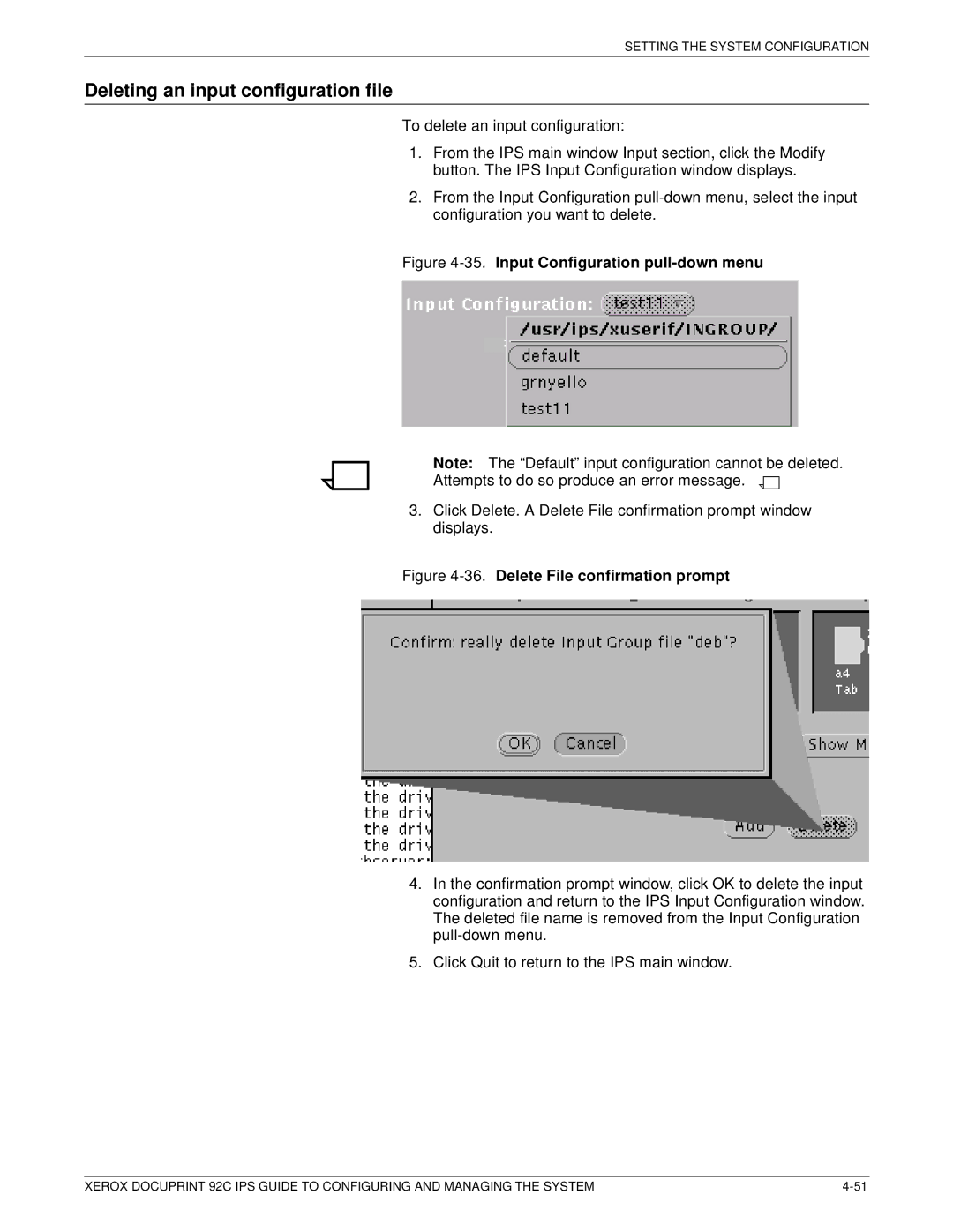 Xerox 92C IPS manual Deleting an input configuration file, Input Configuration pull-down menu 