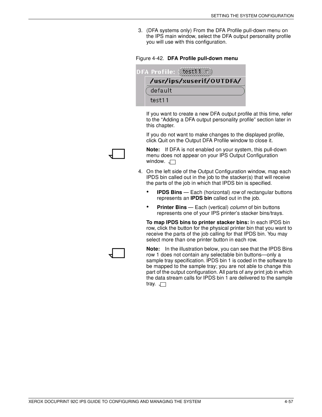 Xerox 92C IPS manual DFA Profile pull-down menu 