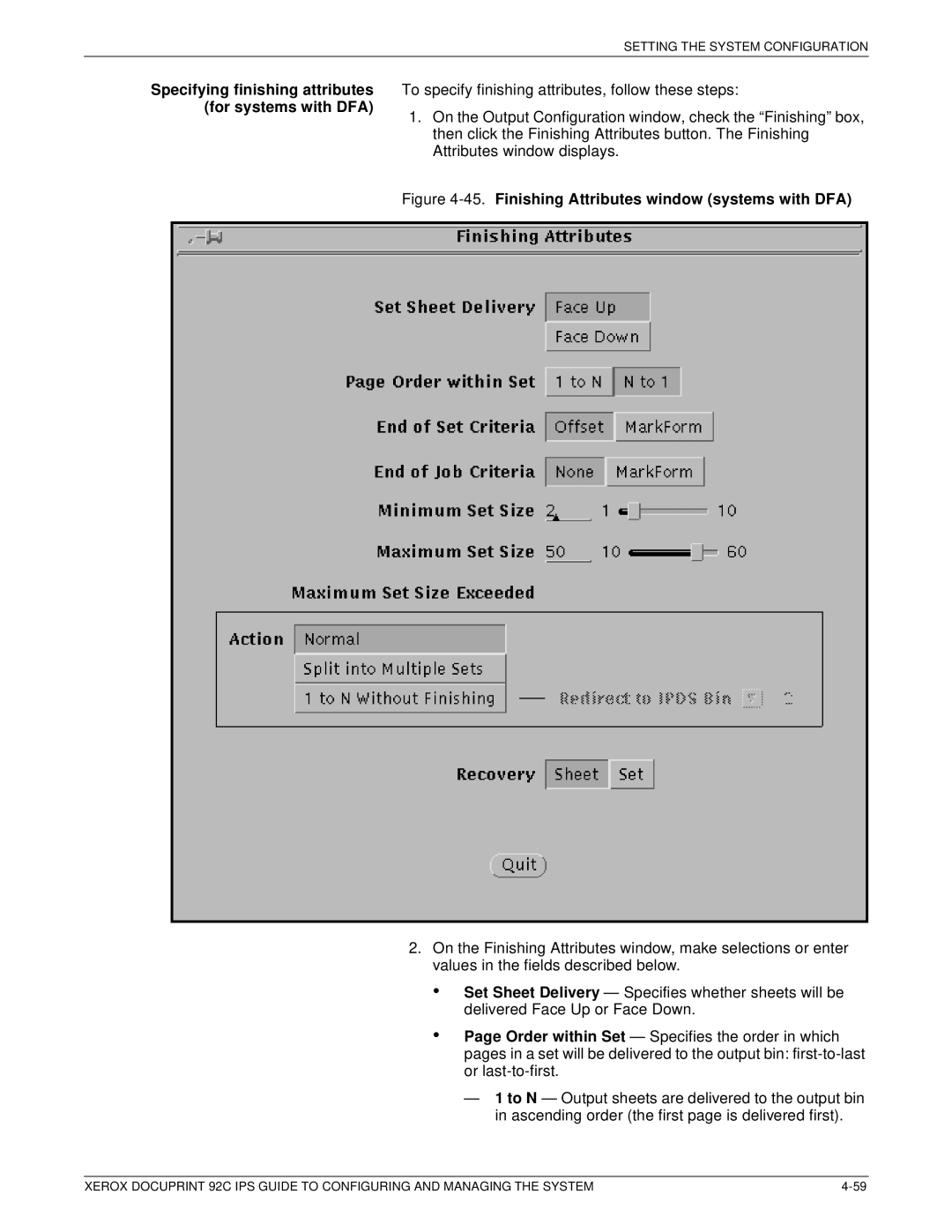 Xerox 92C IPS manual For systems with DFA, Finishing Attributes window systems with DFA 