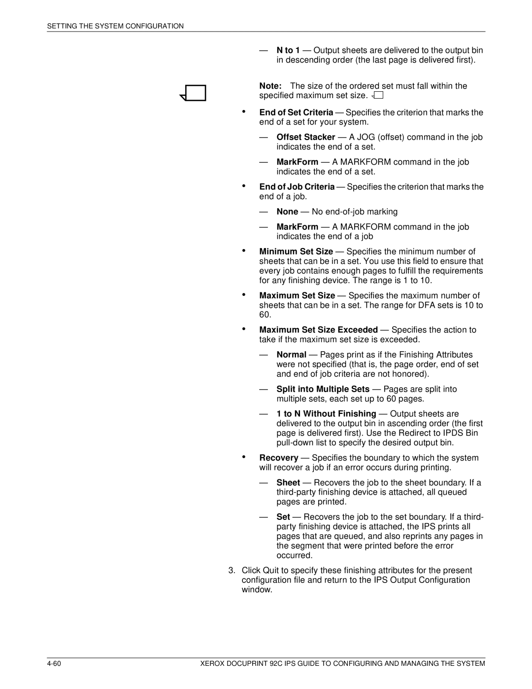 Xerox 92C IPS manual Setting the System Configuration 