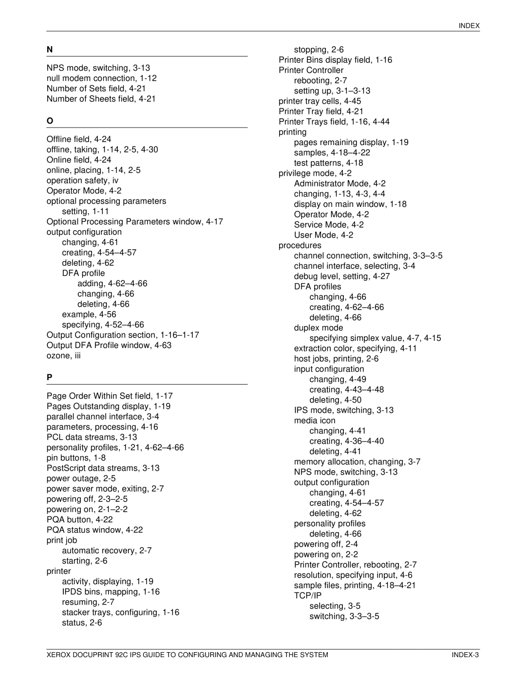 Xerox 92C IPS manual Index 