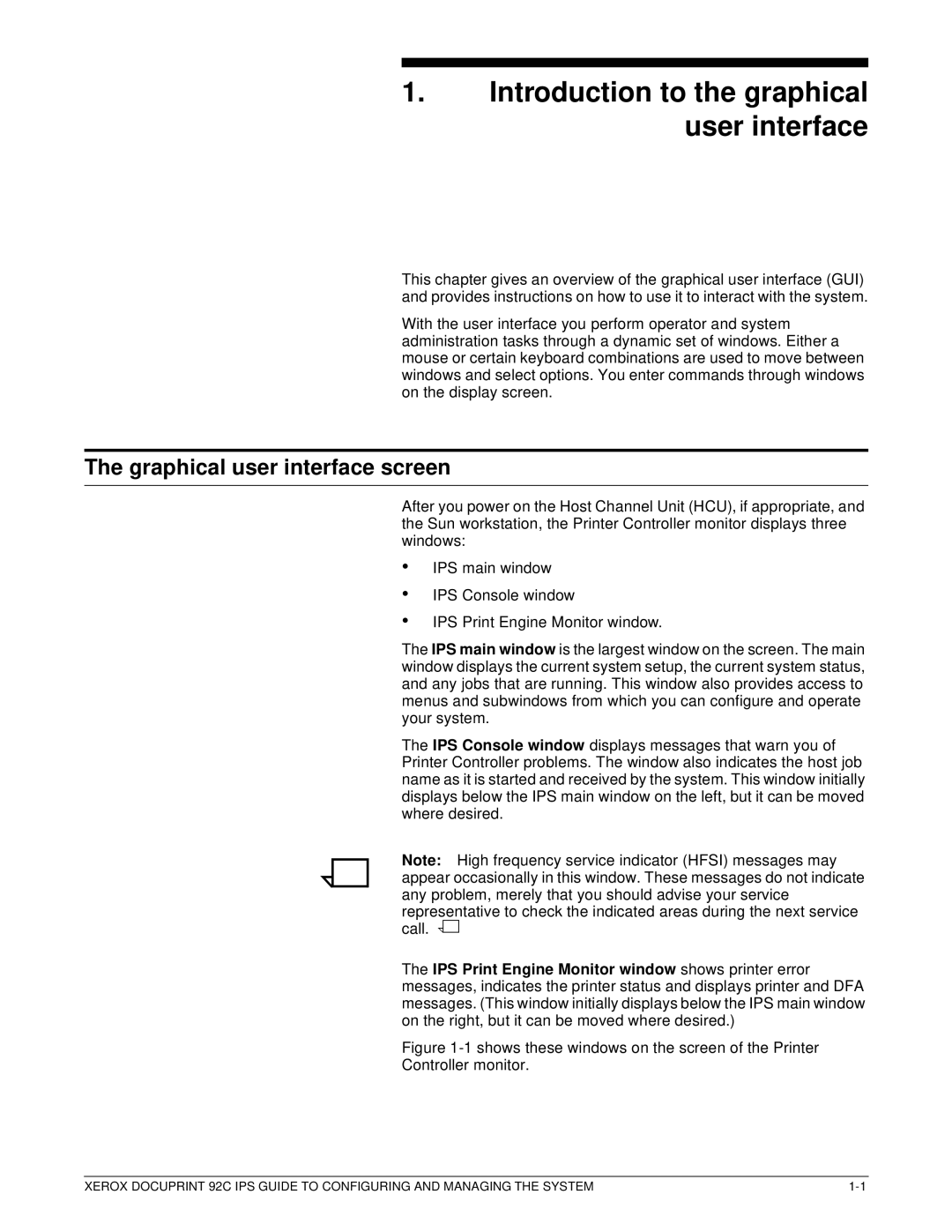 Xerox 92C IPS manual Introduction to the graphical user interface, Graphical user interface screen 