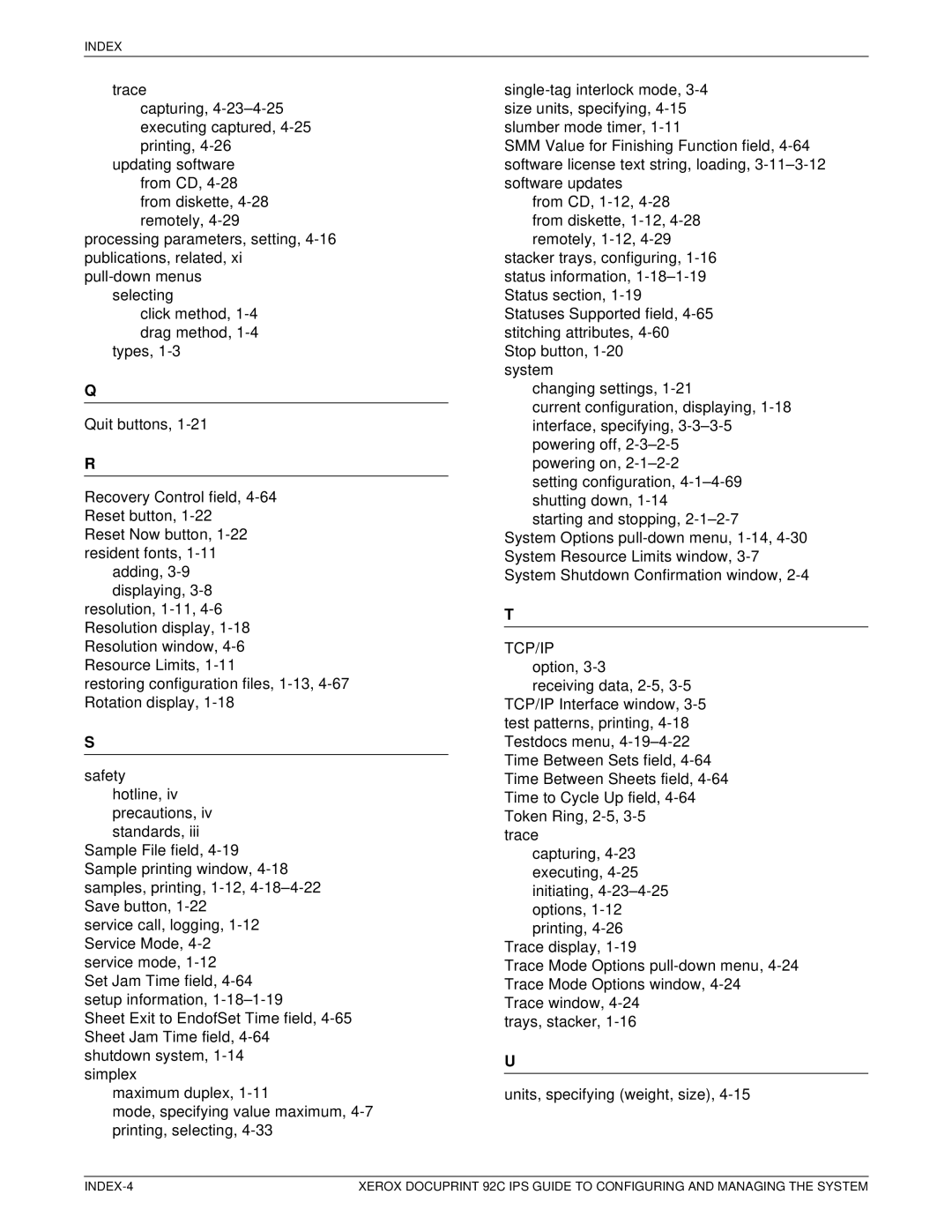 Xerox 92C IPS manual Index 