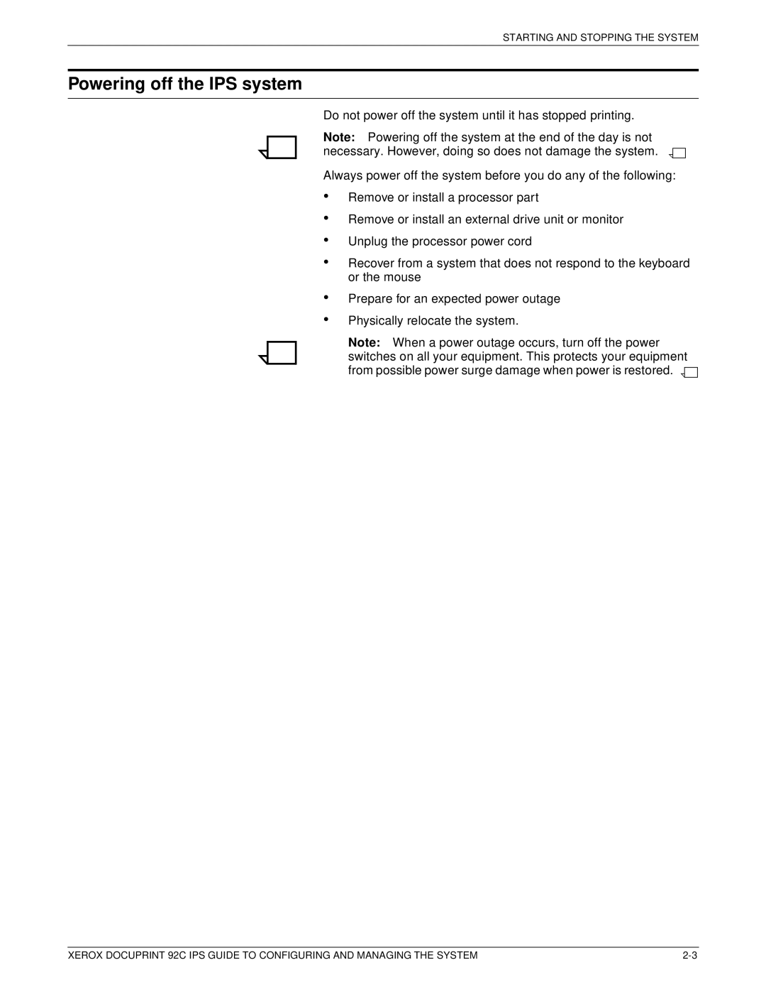 Xerox 92C IPS manual Powering off the IPS system 