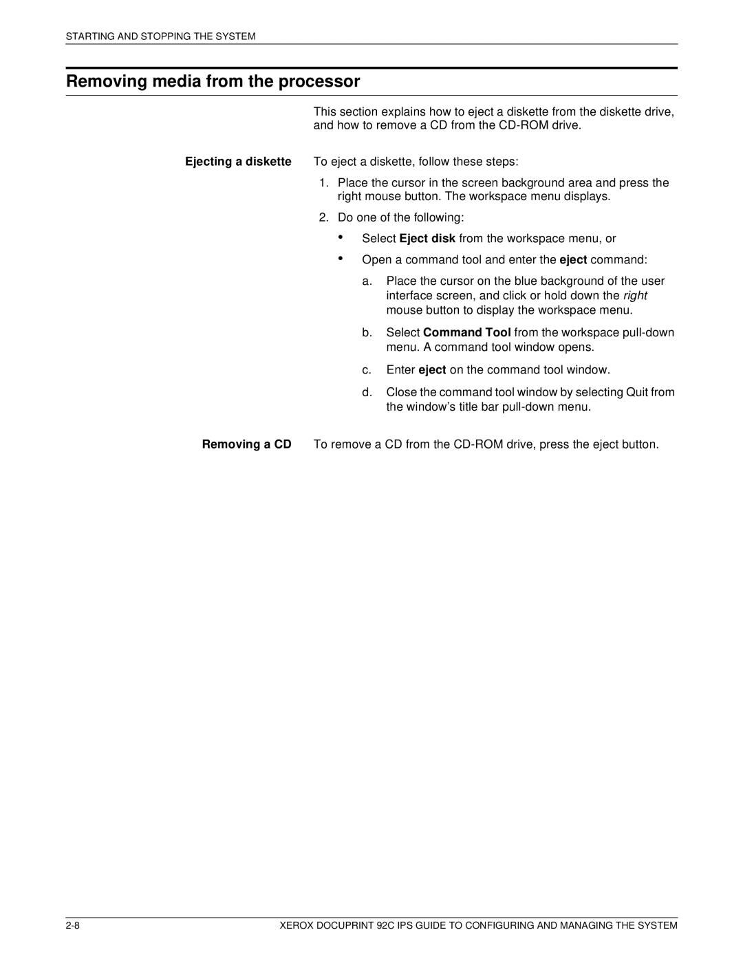 Xerox 92C IPS manual Removing media from the processor 