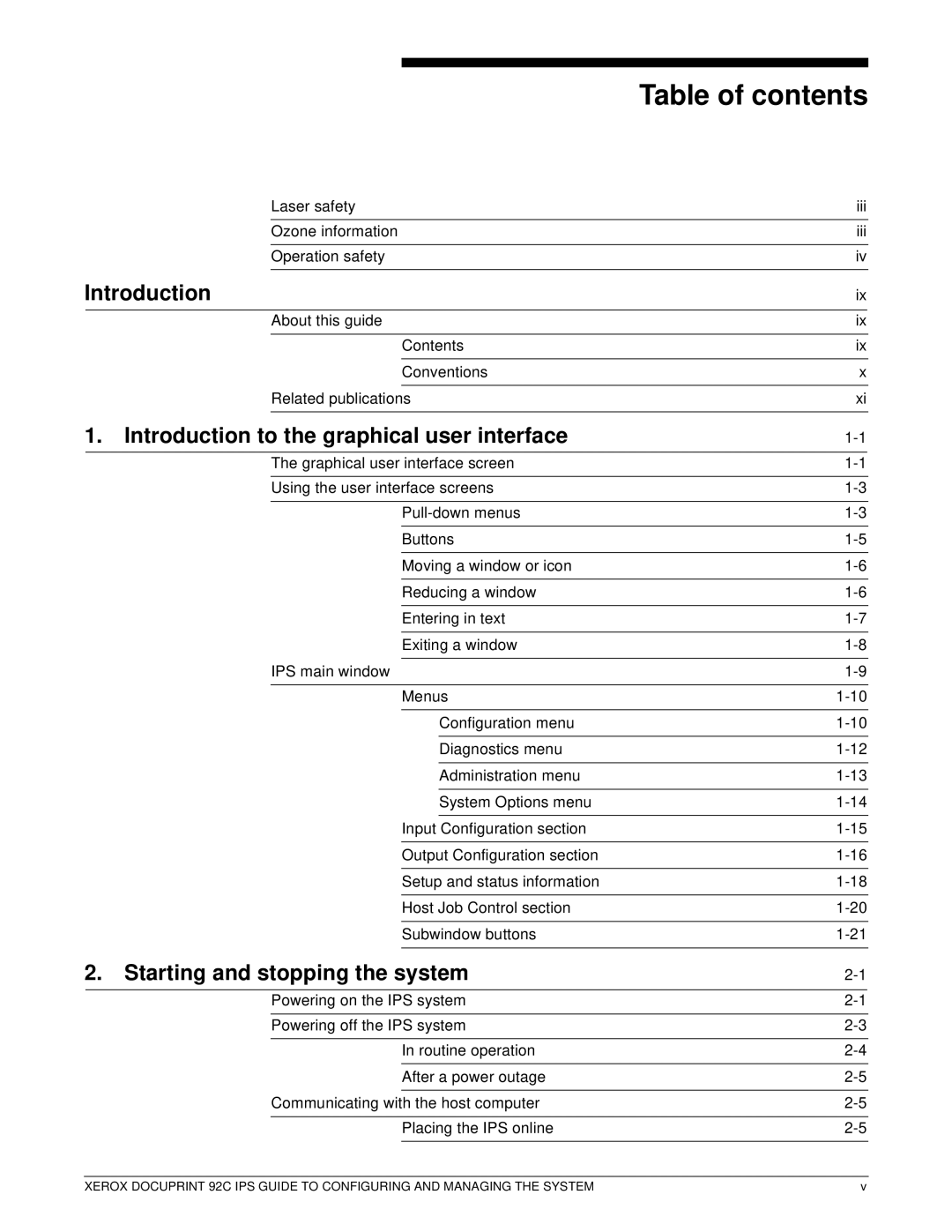 Xerox 92C IPS manual Table of contents 