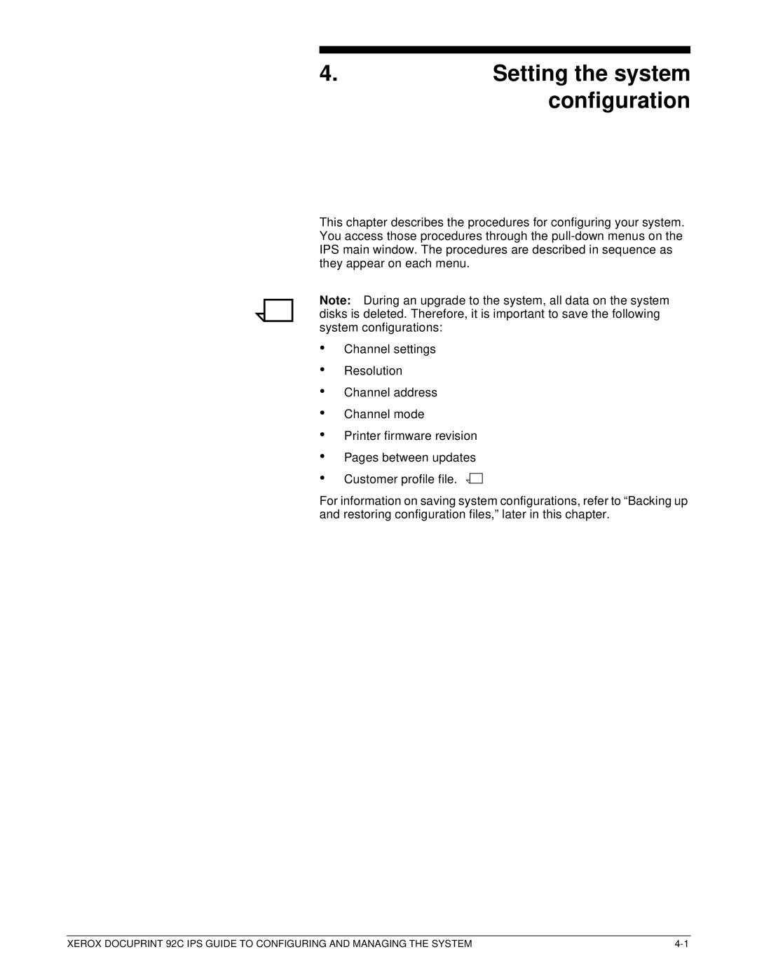 Xerox 92C IPS manual Setting the system configuration 