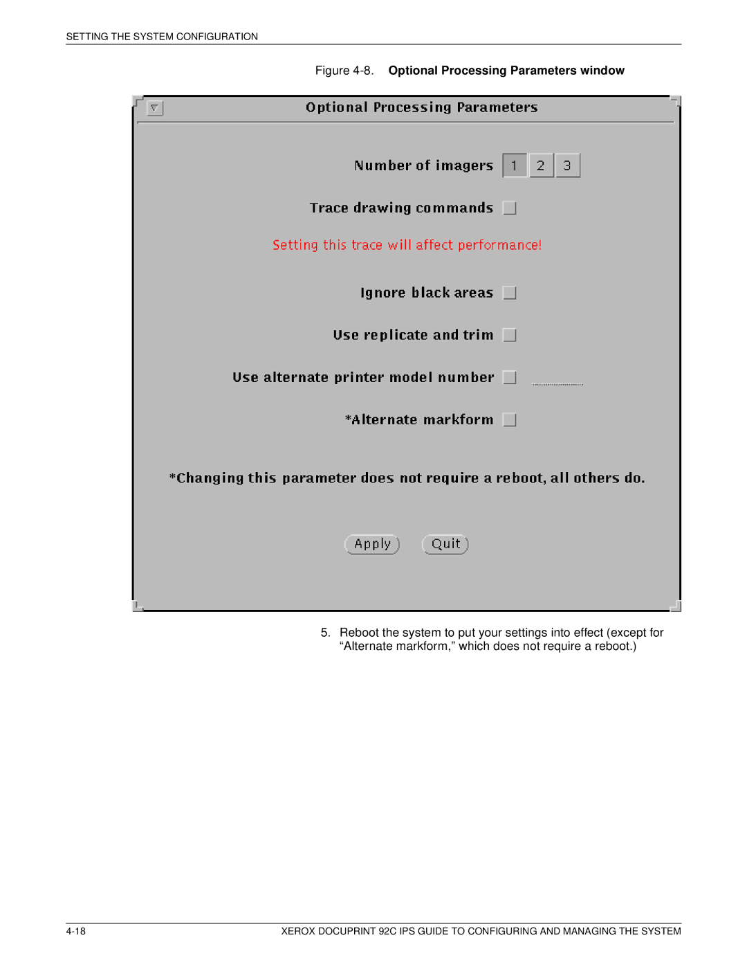 Xerox 92C IPS manual Optional Processing Parameters window 