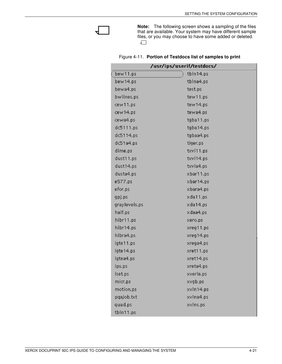 Xerox 92C IPS manual Portion of Testdocs list of samples to print 