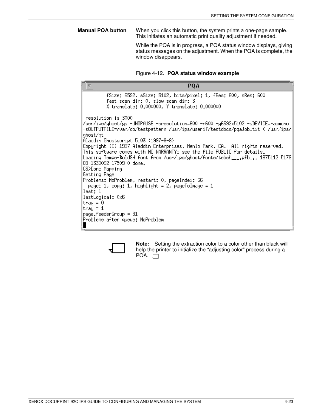 Xerox 92C IPS manual PQA status window example 