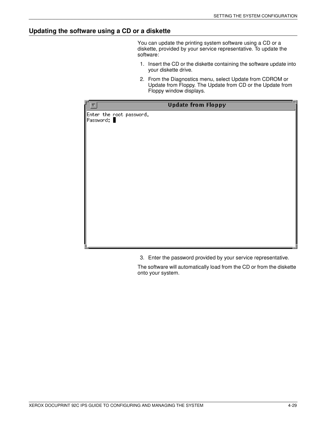 Xerox 92C IPS manual Updating the software using a CD or a diskette 