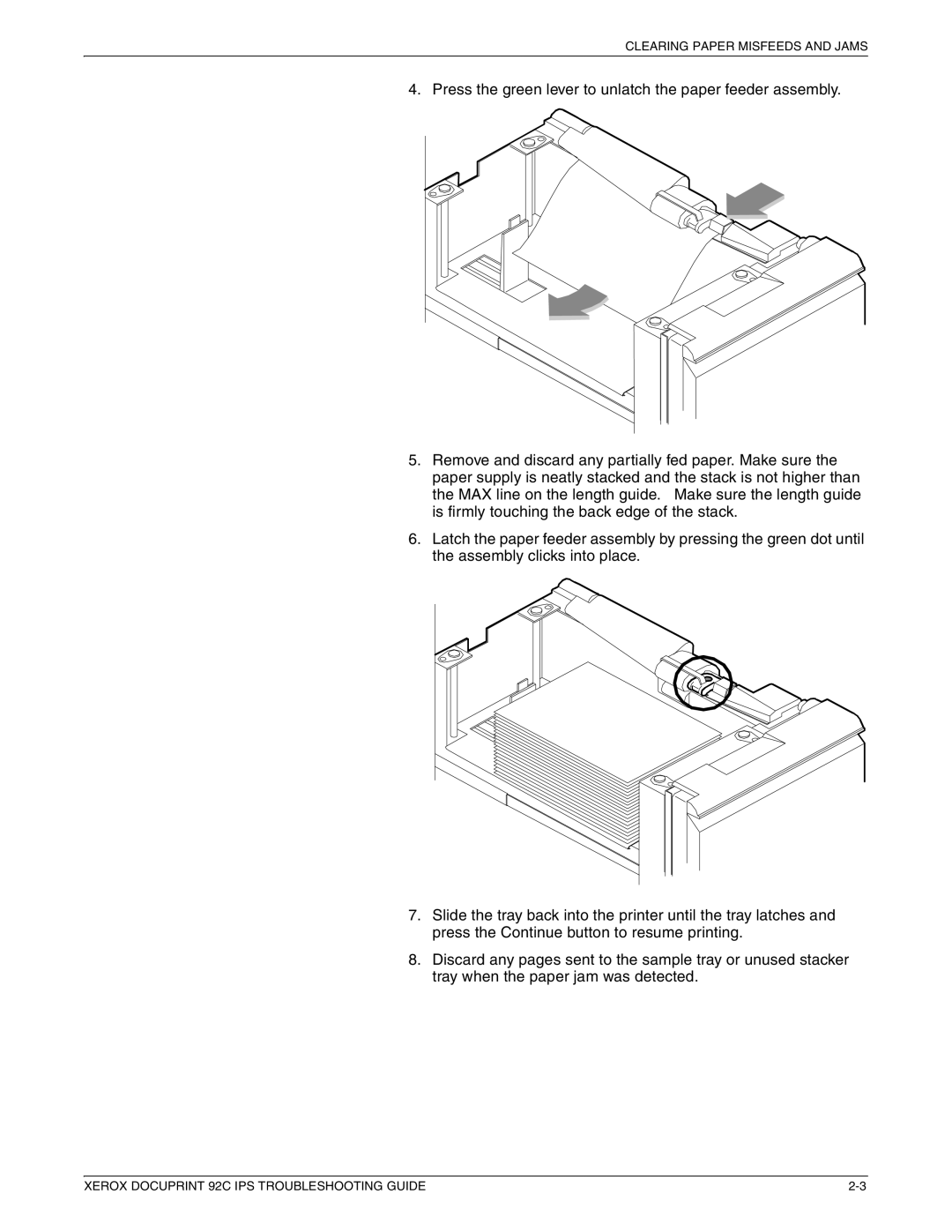 Xerox 92C IPS manual Clearing Paper Misfeeds and Jams 