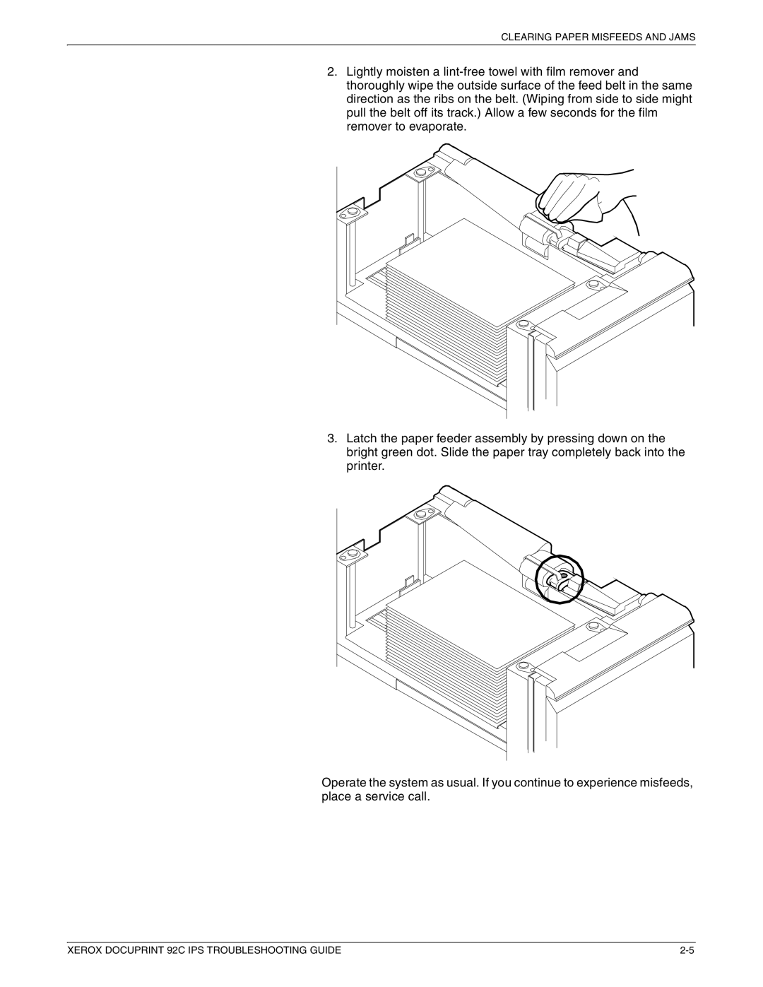 Xerox 92C IPS manual Clearing Paper Misfeeds and Jams 