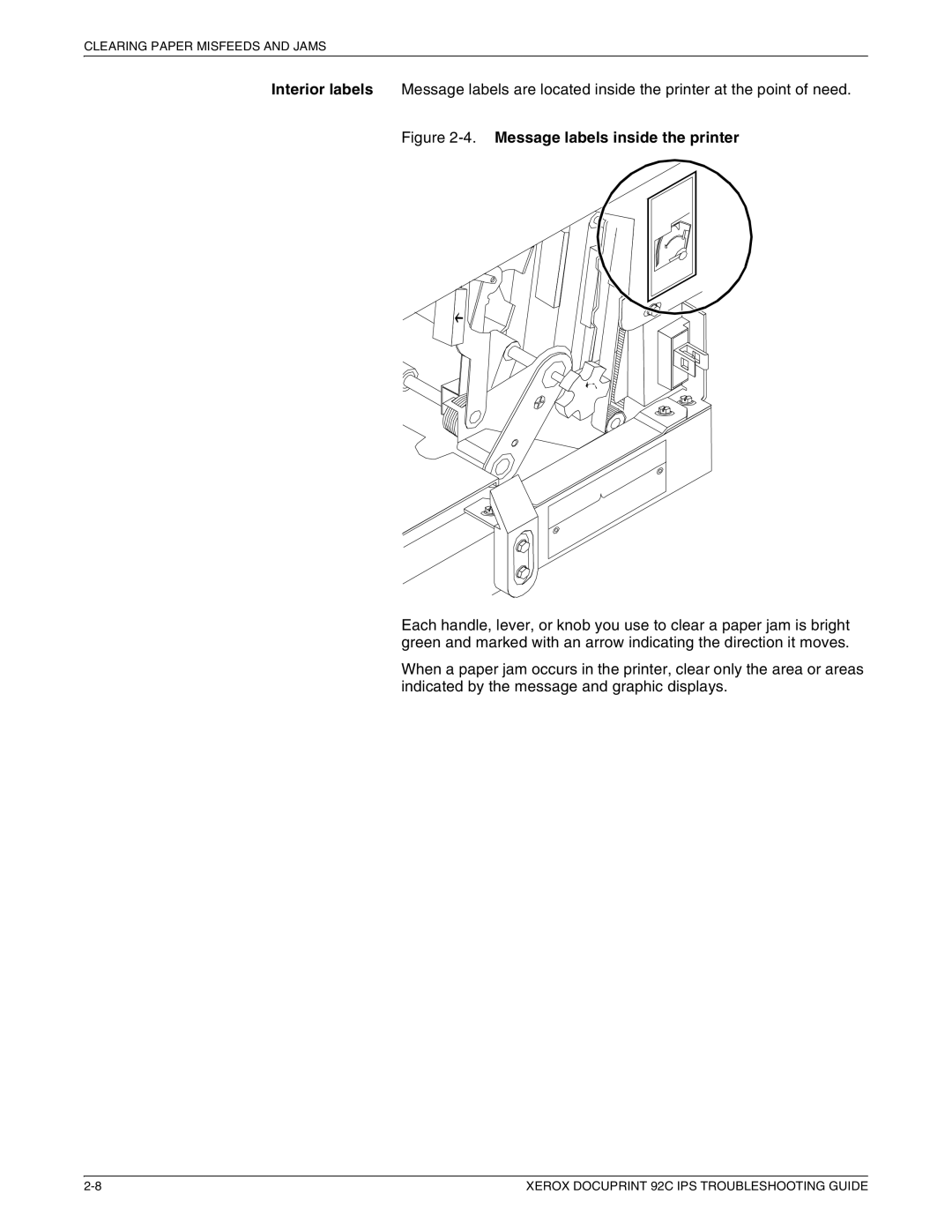 Xerox 92C IPS manual Message labels inside the printer 