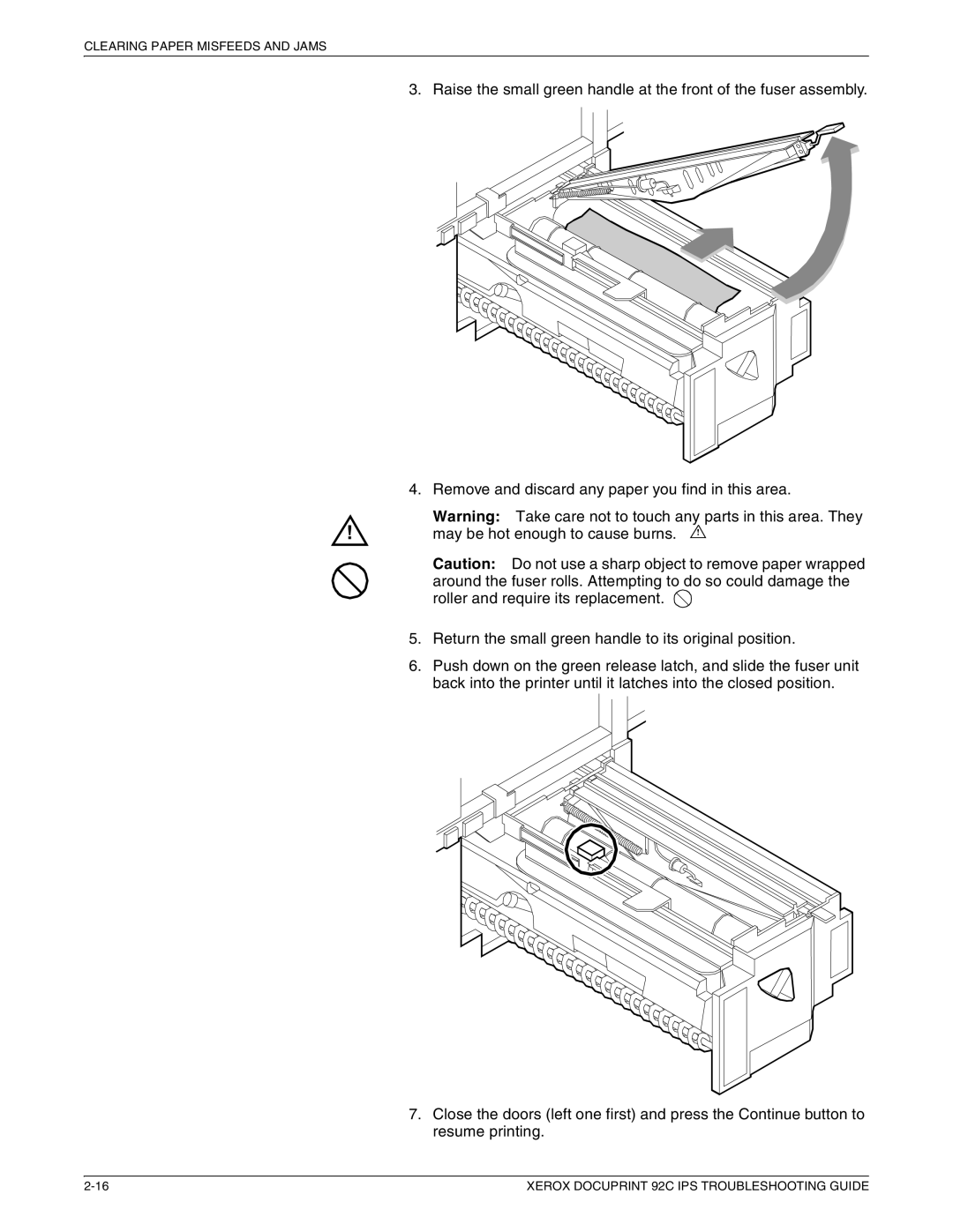 Xerox 92C IPS manual Clearing Paper Misfeeds and Jams 