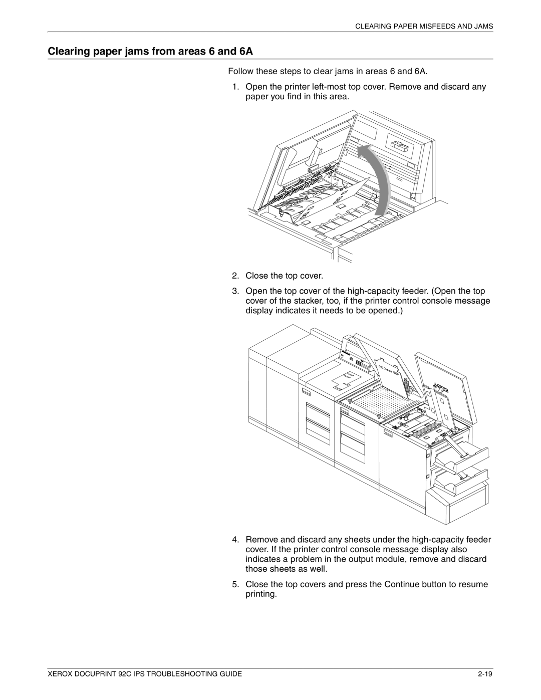 Xerox 92C IPS manual Clearing paper jams from areas 6 and 6A 