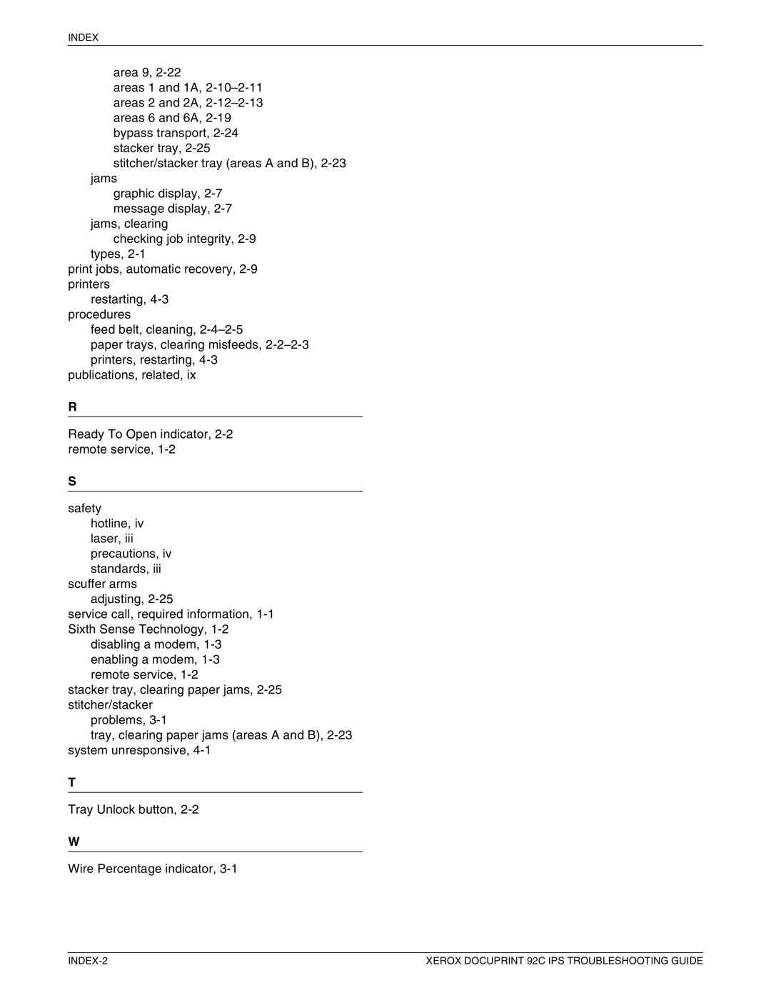 Xerox 92C IPS manual Index 