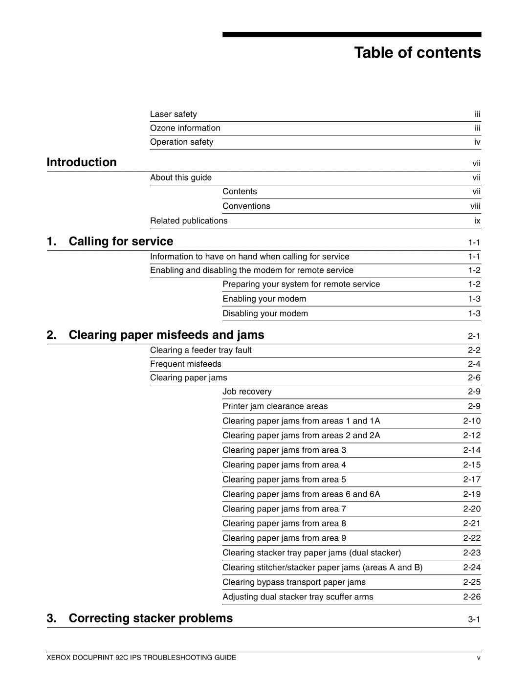 Xerox 92C IPS manual Table of contents 