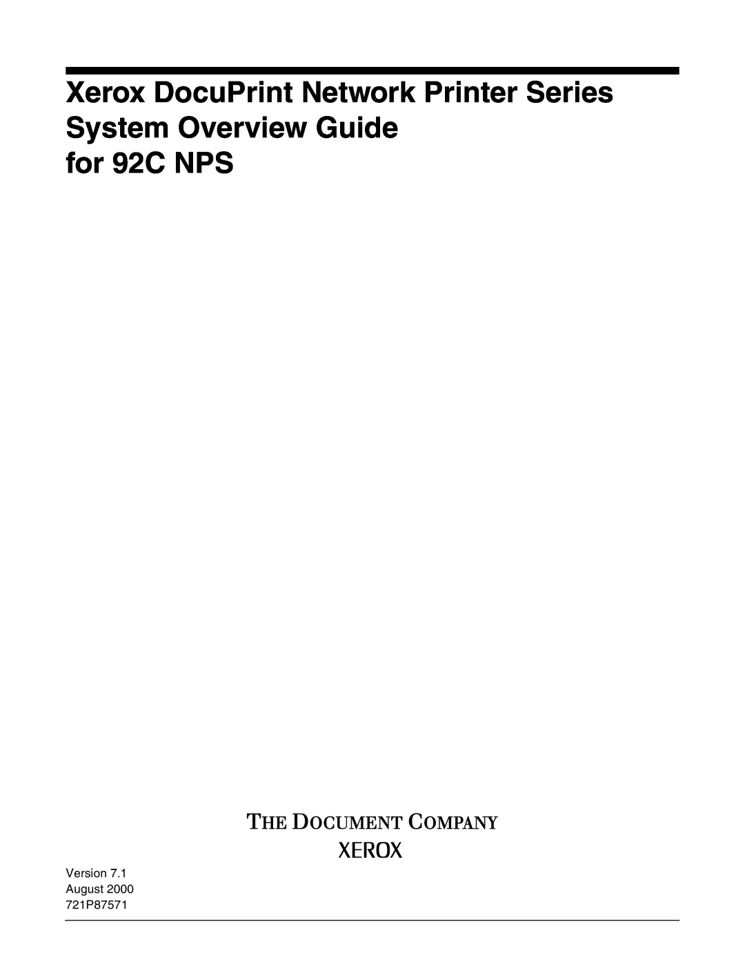 Xerox manual Xerox DocuPrint Network Printer Series System Overview Guide, for 92C NPS 