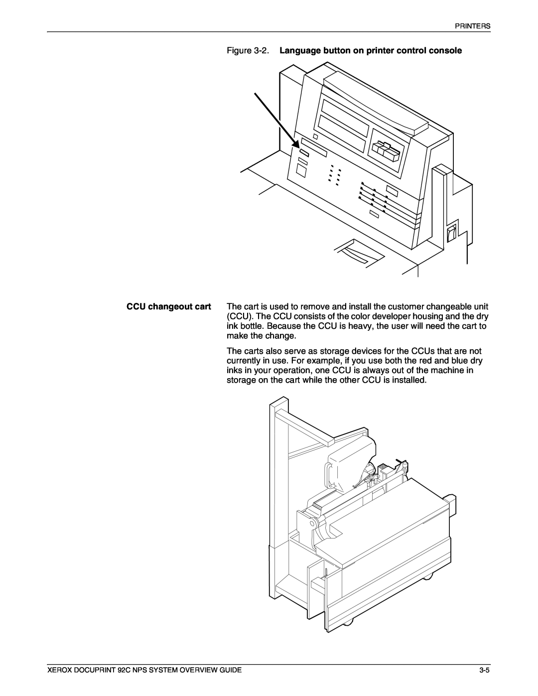 Xerox 92C NPS manual 2. Language button on printer control console 