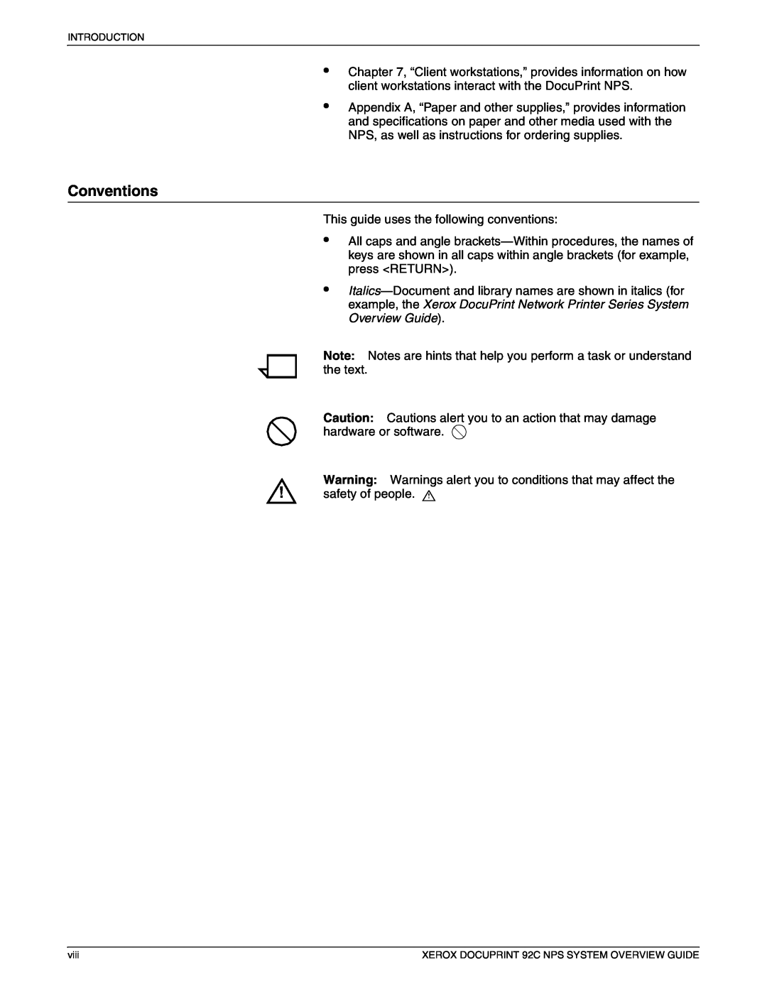Xerox 92C NPS manual Conventions 