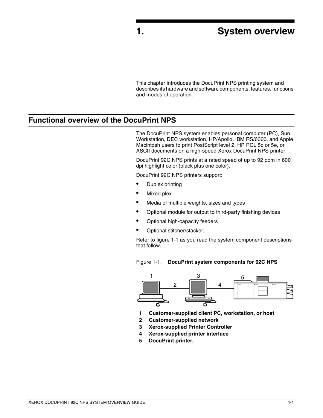 Xerox 92C NPS manual System overview, Functional overview of the DocuPrint NPS 