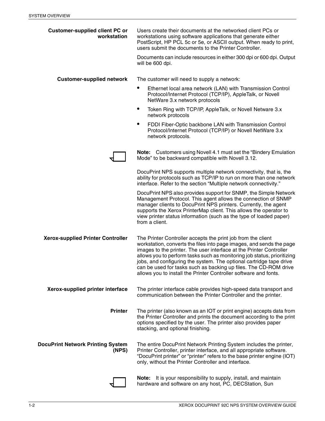 Xerox 92C NPS manual System Overview 