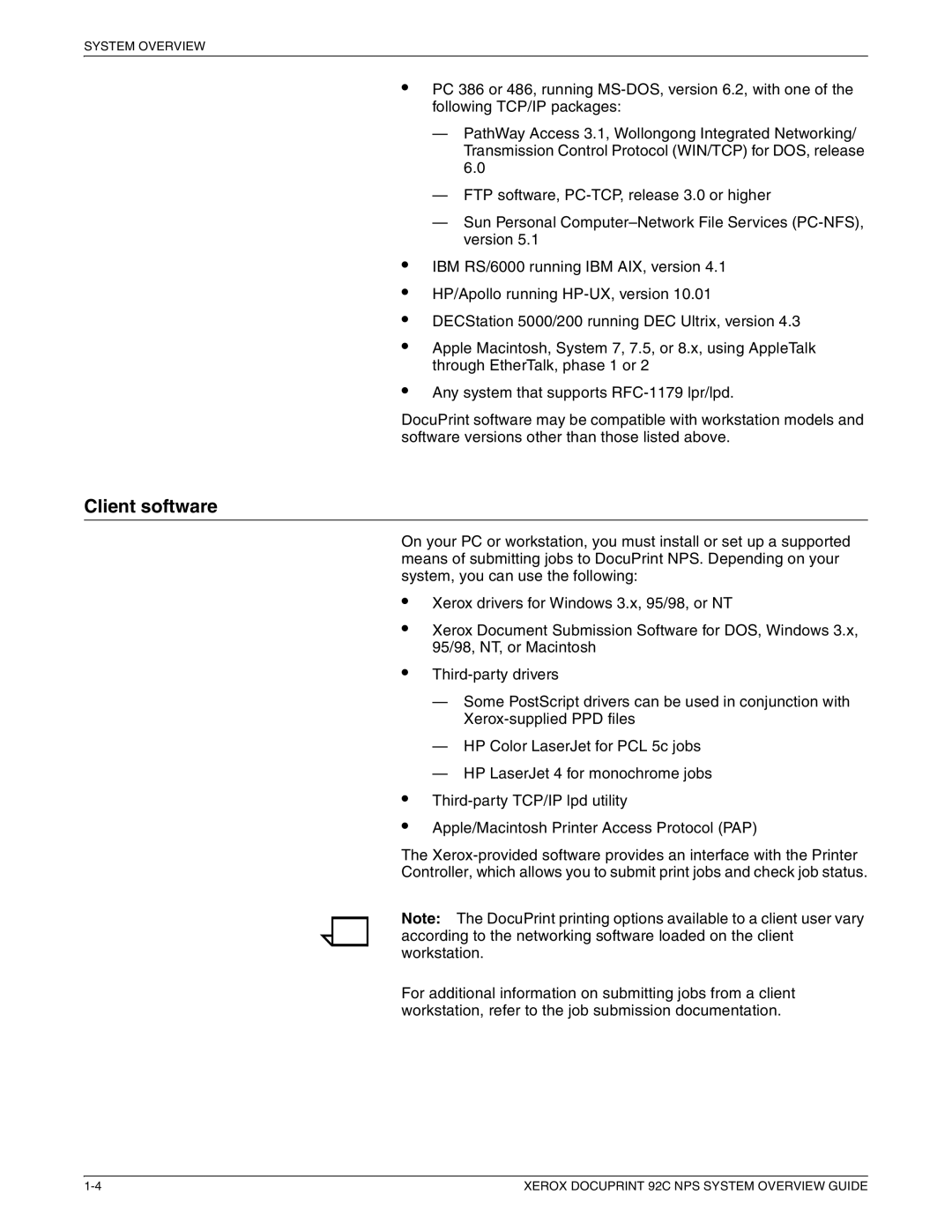 Xerox 92C NPS manual Client software 