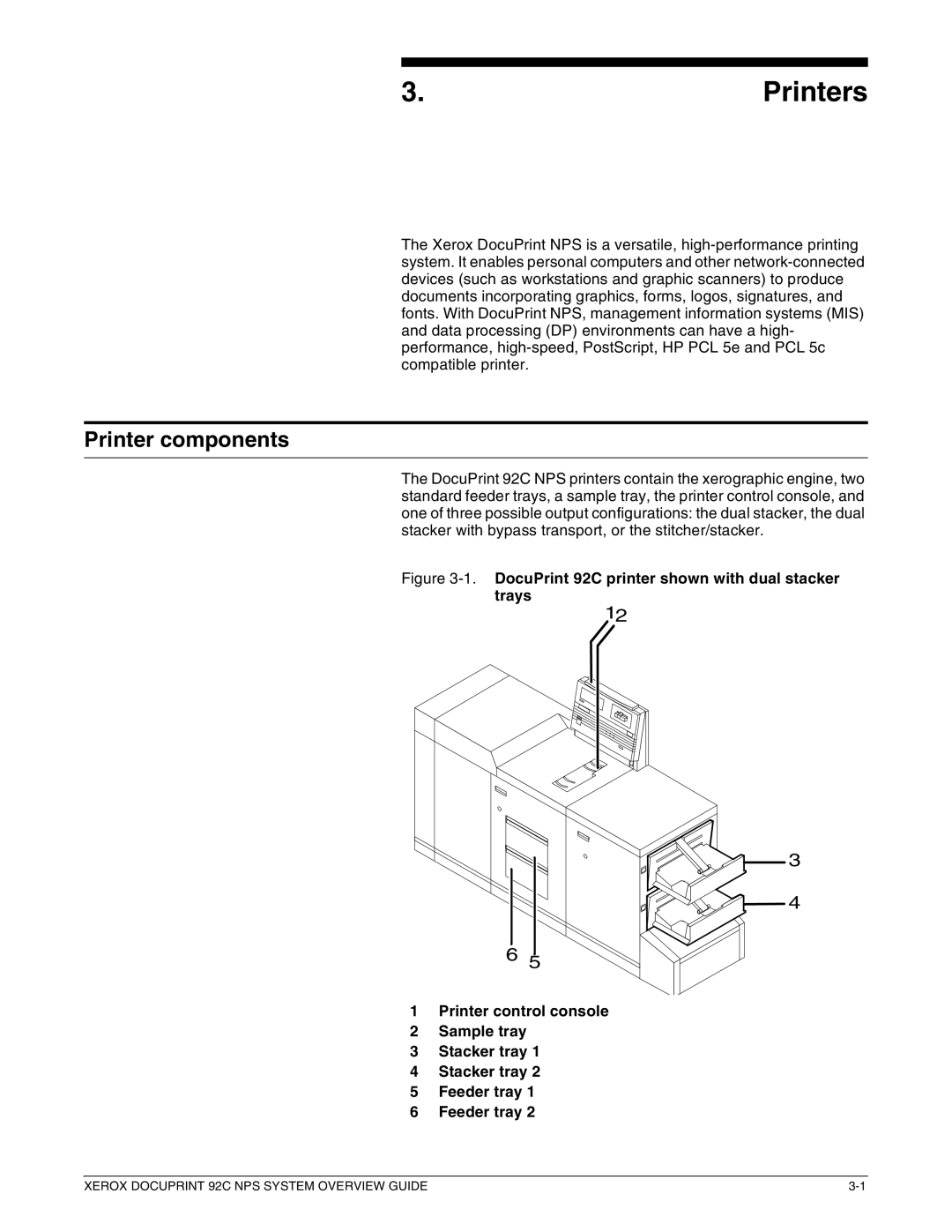 Xerox 92C NPS manual Printers, Printer components 