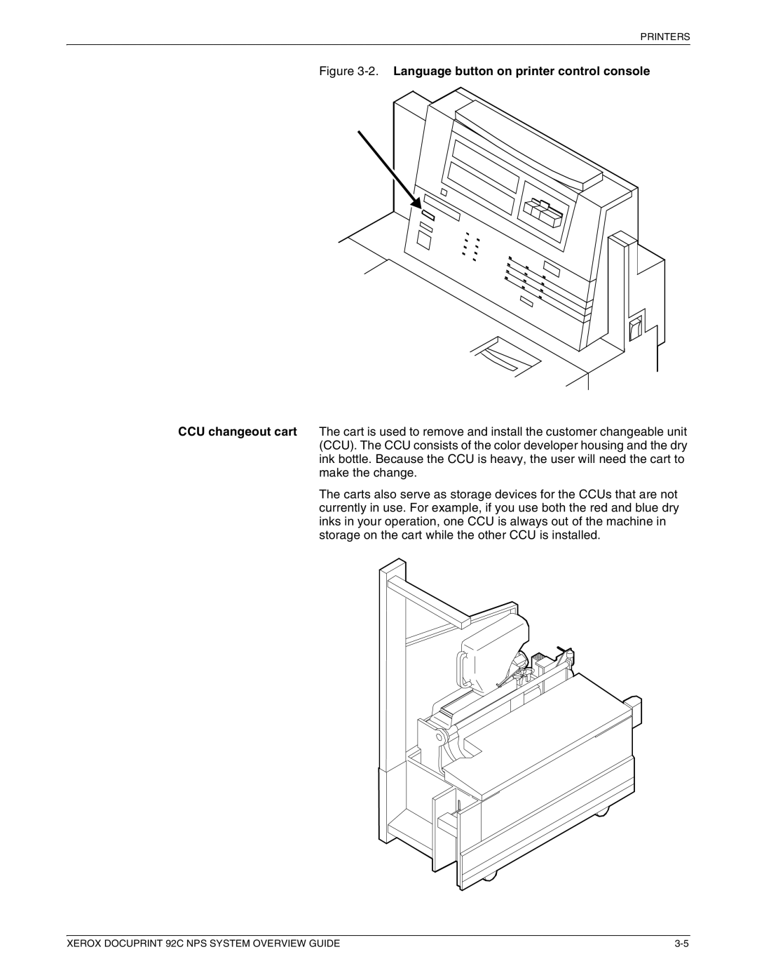 Xerox 92C NPS manual Language button on printer control console 