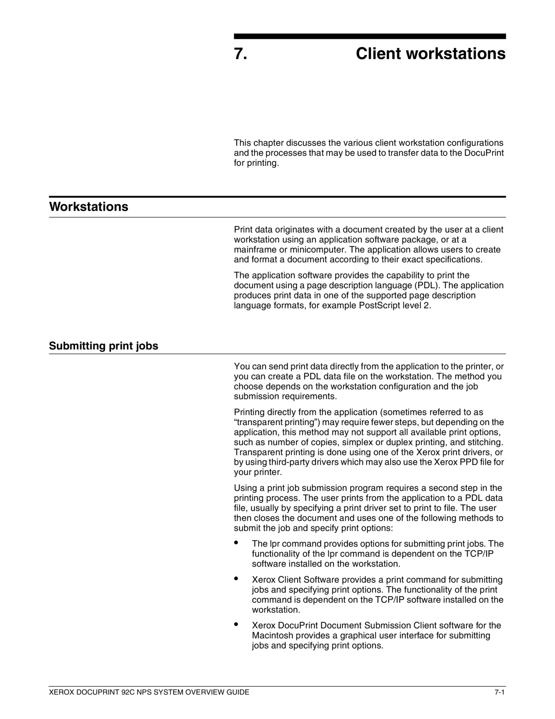 Xerox 92C NPS manual Client workstations, Workstations, Submitting print jobs 