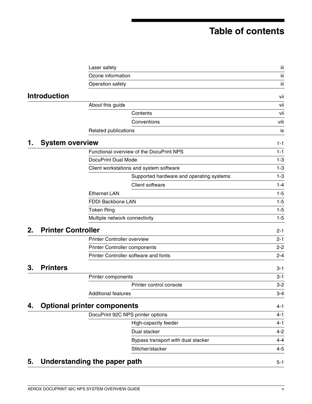 Xerox 92C NPS manual Table of contents 