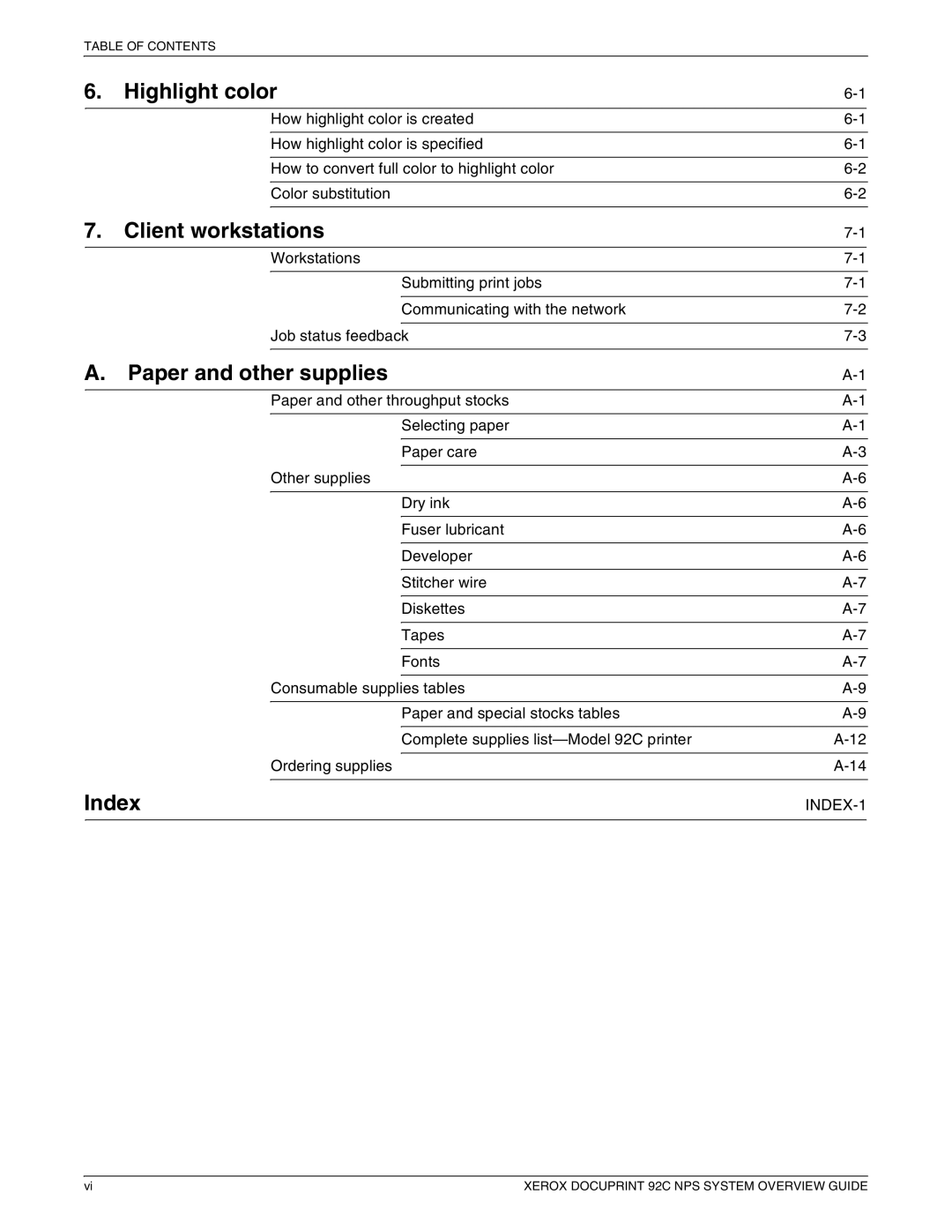 Xerox 92C NPS manual Highlight color, Client workstations, Paper and other supplies, Index 