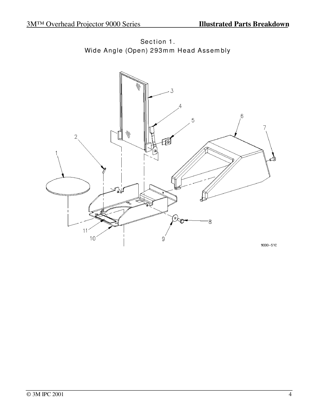 Xerox 9070, 9550, 9075, 9080, 9076, 9085, 9050, 9040, 9100, 9061, 9200, 9400, 9060 manual Section Wide Angle Open 293mm Head Assembly 