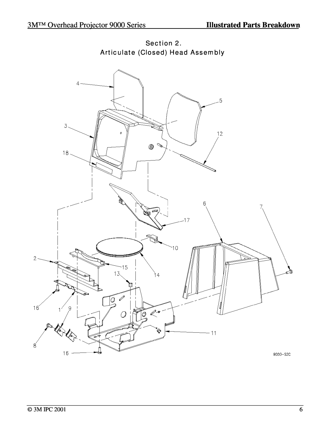 Xerox 9200 Section Articulate Closed Head Assembly, 3M Overhead Projector 9000 Series, Illustrated Parts Breakdown, 3M IPC 