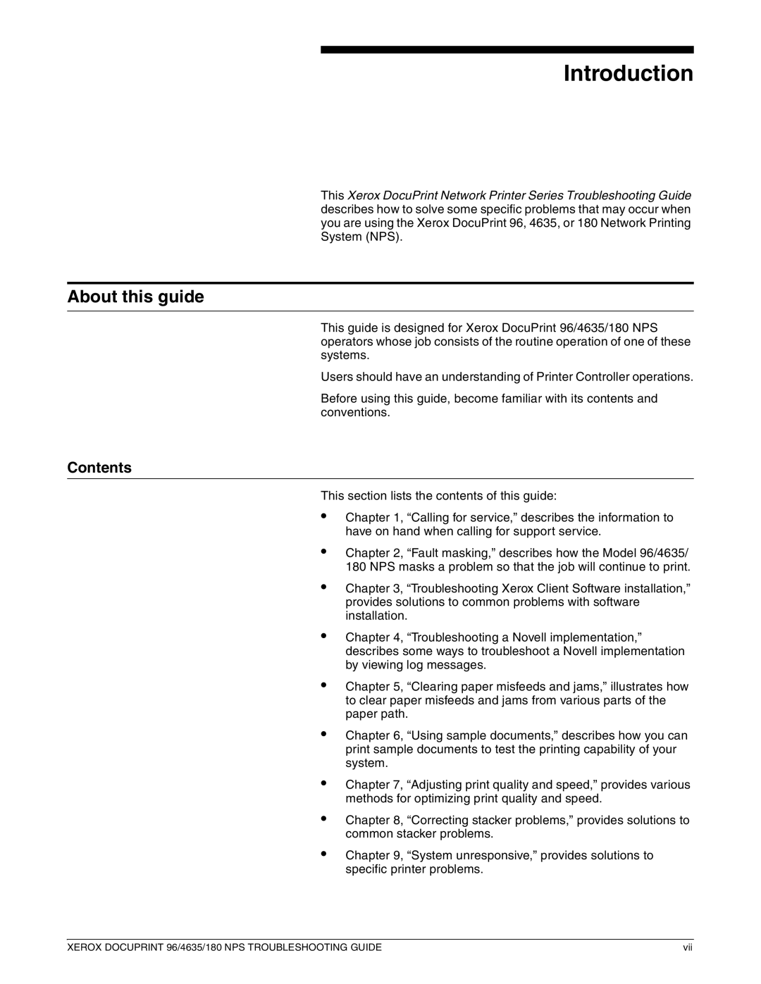 Xerox 96 NPS manual Introduction, About this guide, Contents 