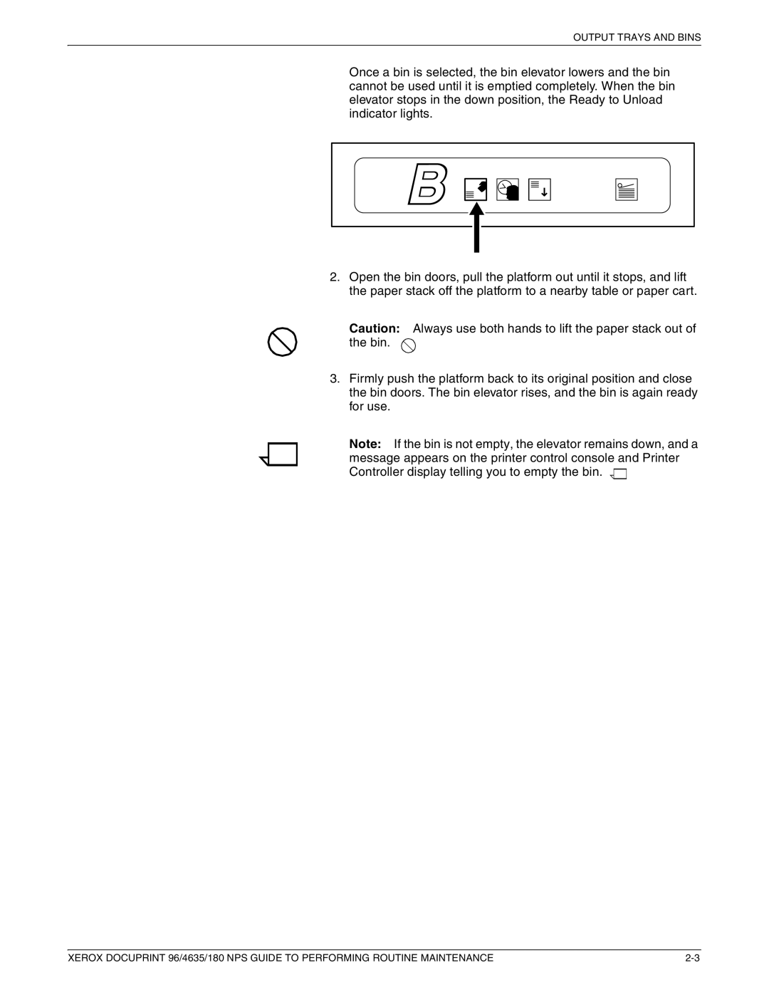 Xerox 96 manual Output Trays and Bins 