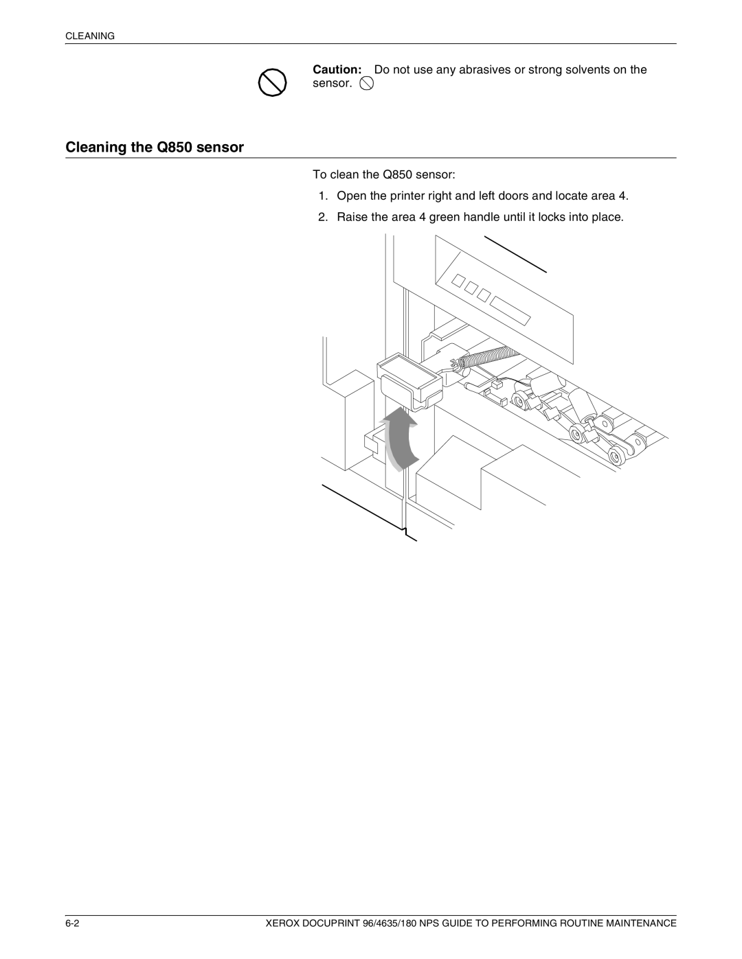 Xerox 96 manual Cleaning the Q850 sensor 