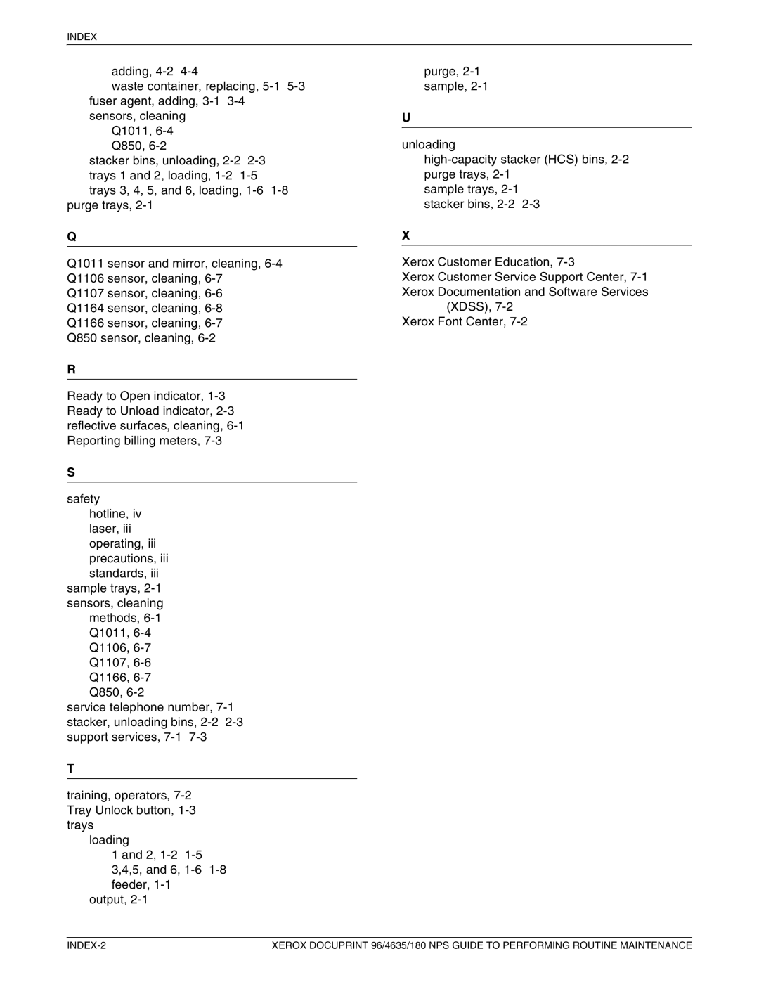 Xerox 96 manual Index 