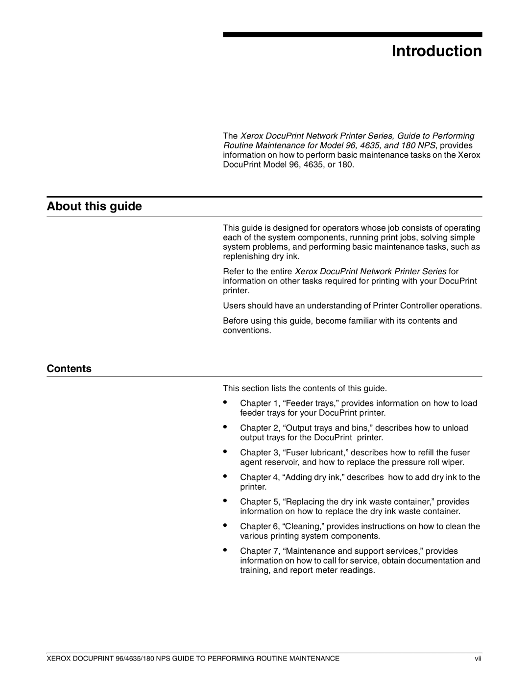 Xerox 96 manual Introduction, About this guide, Contents 