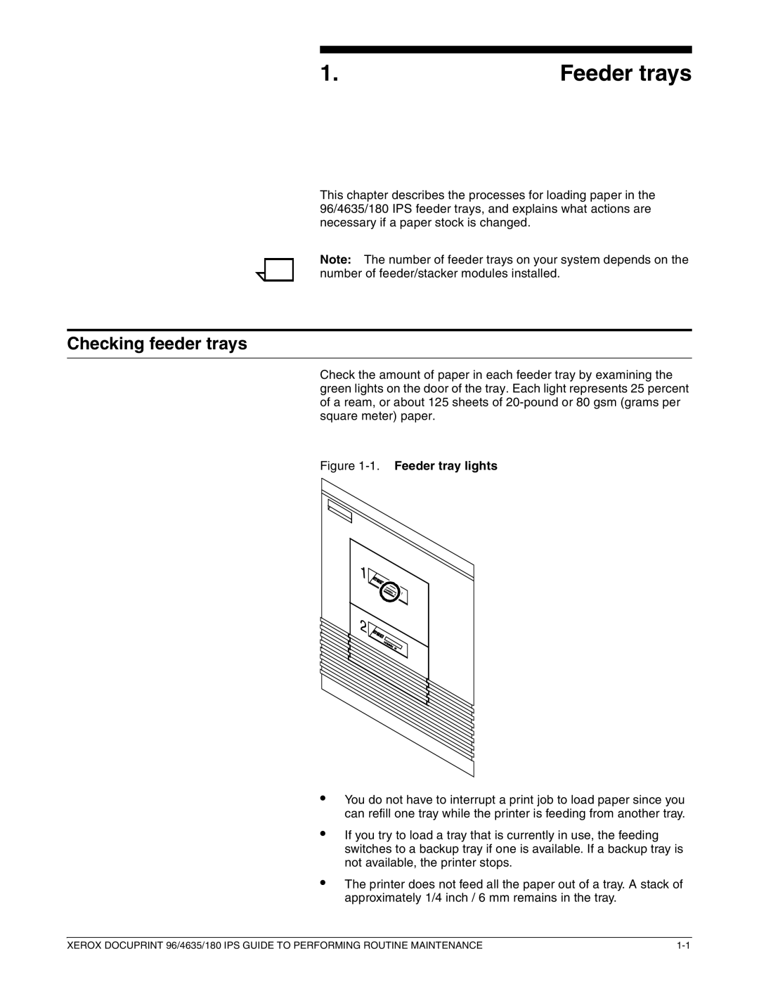 Xerox 96/4635/180 IPS manual Feeder trays, Checking feeder trays 