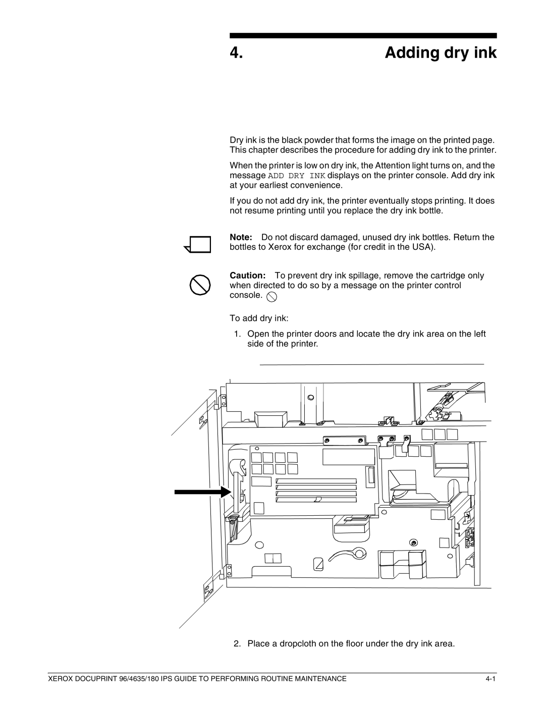 Xerox 96/4635/180 IPS manual Adding dry ink 