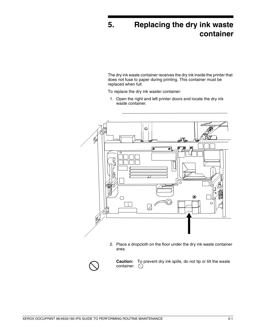 Xerox 96/4635/180 IPS manual Replacing the dry ink waste container 