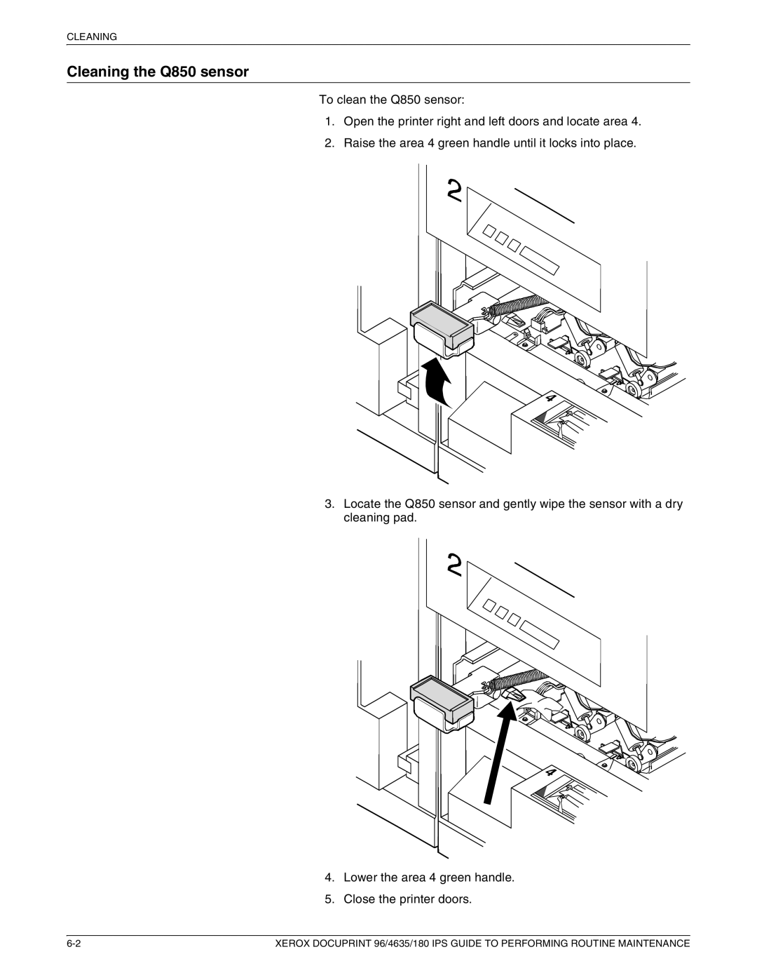 Xerox 96/4635/180 IPS manual Cleaning the Q850 sensor 